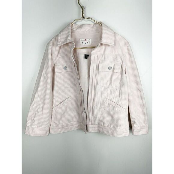 LRL Lauren Jeans Co Jacket Women's XL Denim Pink White Striped - Picture 1 of 6